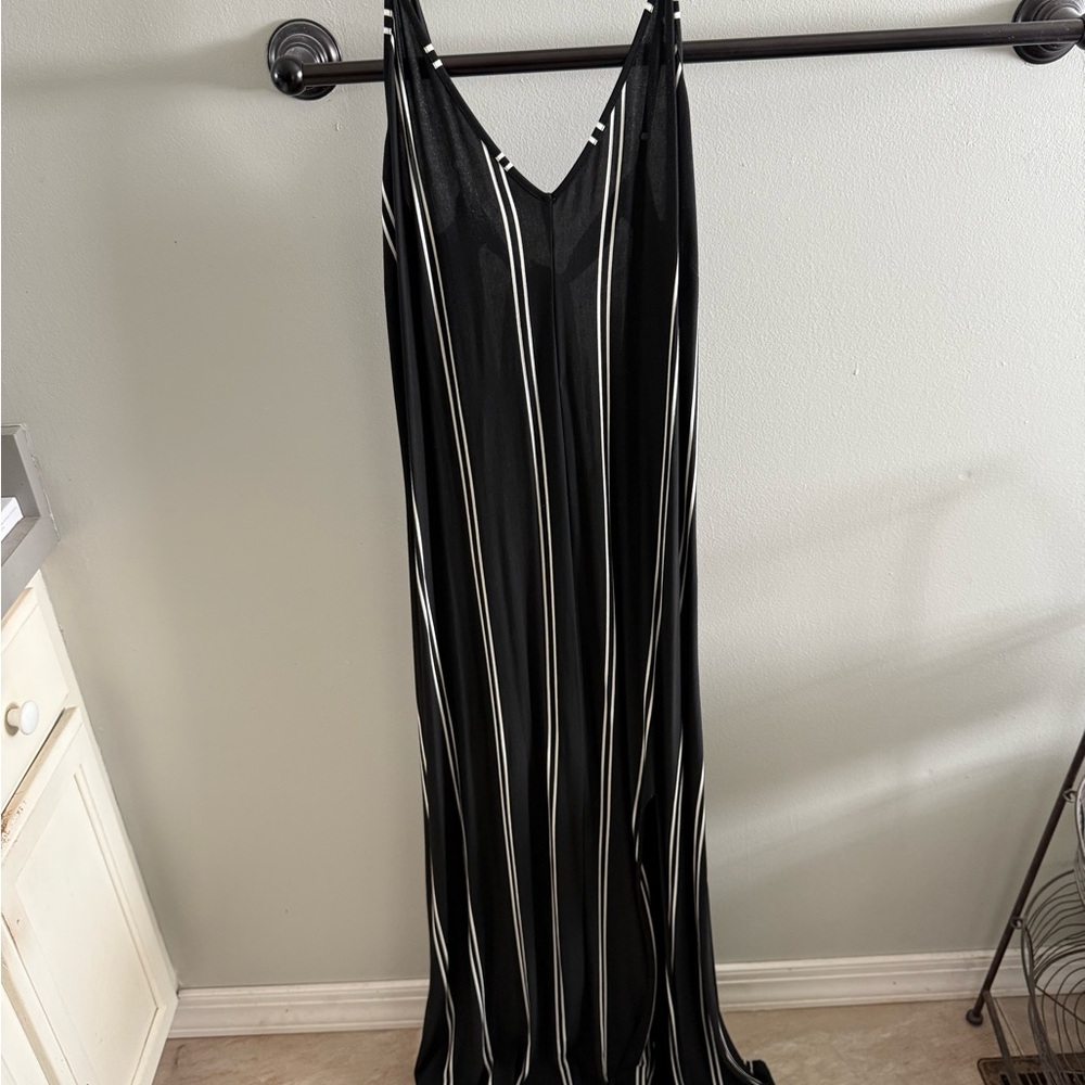 Olivaceous Black and White Striped Maxi Dress